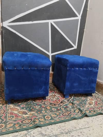 Blue Velvet Puffy Stools excellent condition