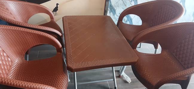 Comfortable Plastic Chairs and Tables for Cafe 4 Set For sale