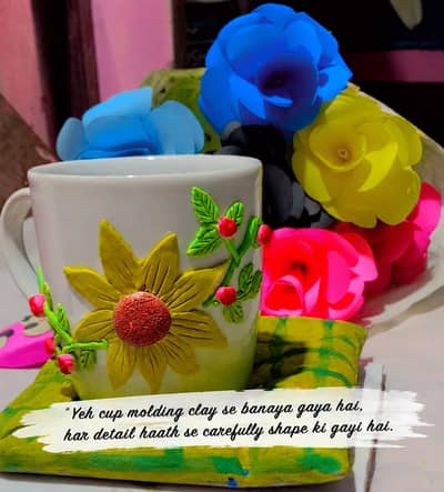  Handcrafted Floral Clay Mug – Where Art Meets Elegance 