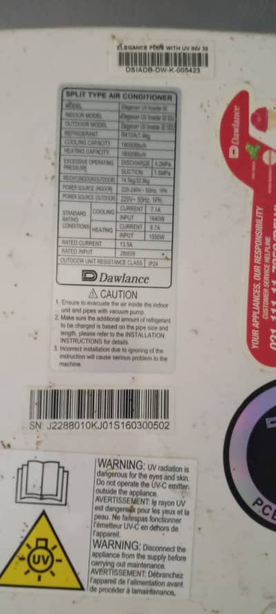 split ac 1.5 ton brand Dawlance inverter