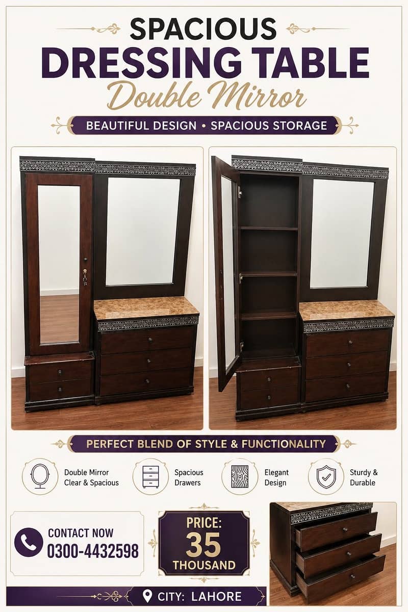 Double mirror spacious dressing table 0
