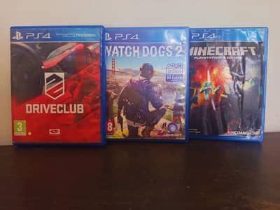 PS4 games CD Minecraft, drive club, watch dogs 2