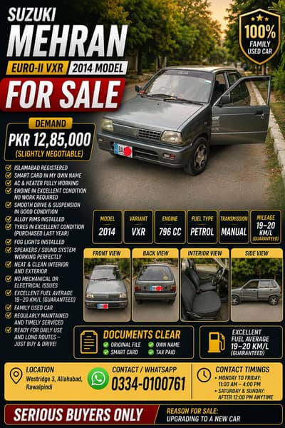 Suzuki Mehran Euro-II VXR 2014 Model for Sale