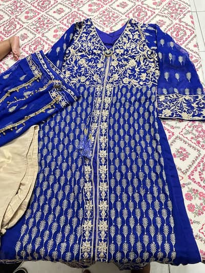 Stitched Blue Embroidered Open Shirt