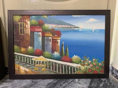 Large Framed Landscape Oil Style Painting