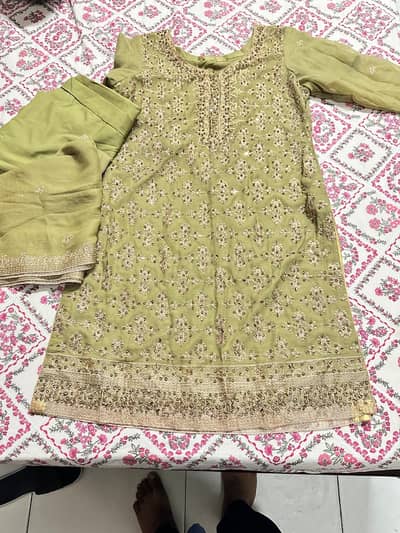 Stitched Light Green Embroidered  shirt