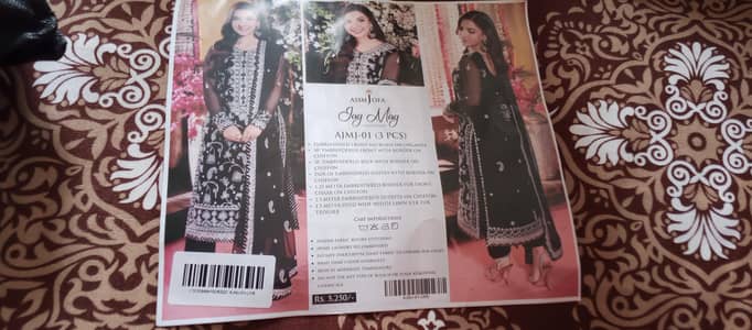 Asim jofa black luxury chiffon unstich suit