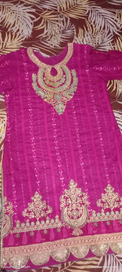 2 piece lawn suit with TILA and sequence work with organza dupatta