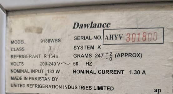 Dawlance refrigerator model 9188wbs (15 cubic feet)
