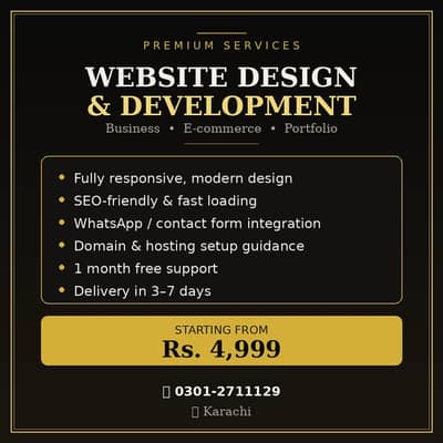 Premium Website Design & Development – Starting Rs. 4,999 | Karachi