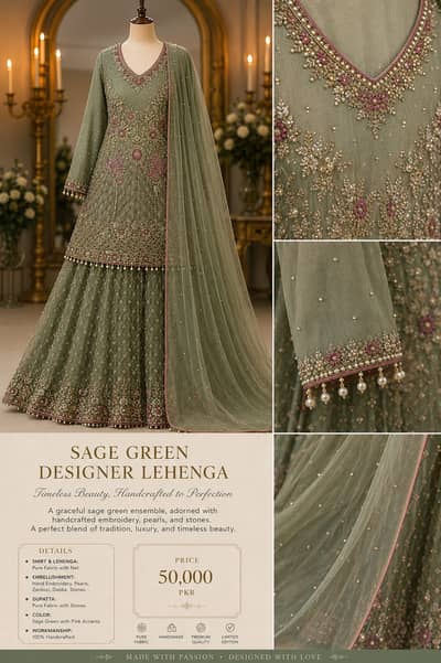 Customized Designer Mehndi , Valima , Engagement Lehenga