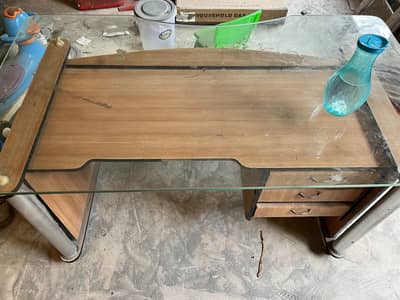 Office & study Table with Premium 10mm Glass Top