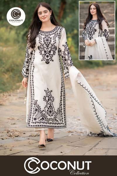 front heavy embroidery with frilly style embroidery dupatta 3ps