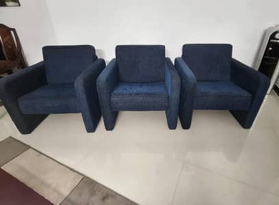 Modern 3 Seater Sofa Set (Dark Blue) – Good Condition