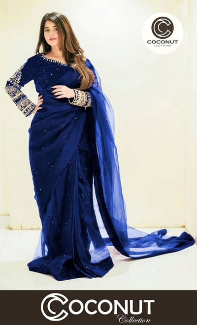 multy embroidery blouse and petticoat Nd pearls attached in satee