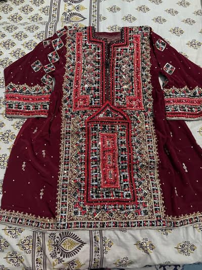 Heavy handmade Embroidery Maroon Suit - Balochi Bridal Wear”