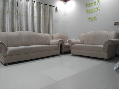 3 Piece Sofa Set 3+2+1 | Wooden Frame Beige Fabric Sofa