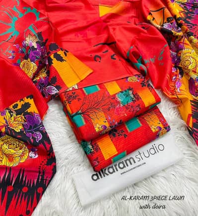 lawn 3 piece  with lown dupatta