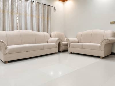 3 Piece Sofa Set 3+2+1 | Wooden Frame Beige Fabric Sofa