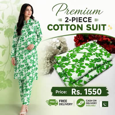 Premium Printed Polo Cotton 2-Piece Suit - Green (Free Delivery)