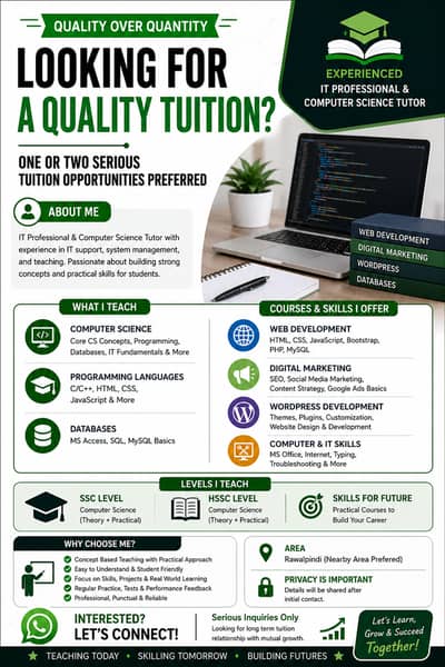 Computer Science Home Tutor | SSC & HSSC | Web Development & WordPress