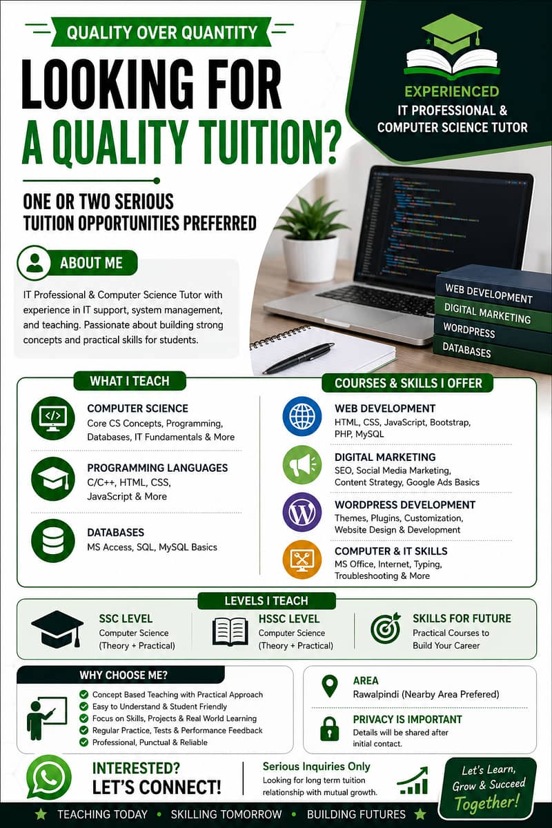 Computer Science Home Tutor | SSC & HSSC | Web Development & WordPress 0