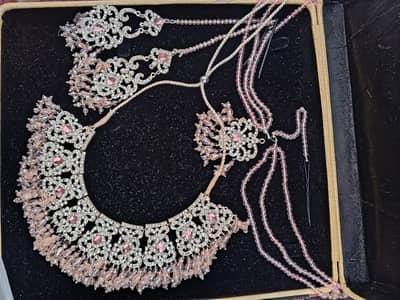 Elegant Pink & Silver Walima Jewelry Set