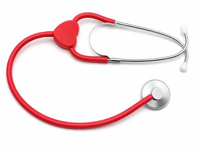 premium red stethoscope . heart design medical and nurse equipment