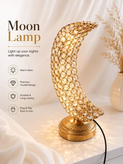Moon shaped golden Light night lamp