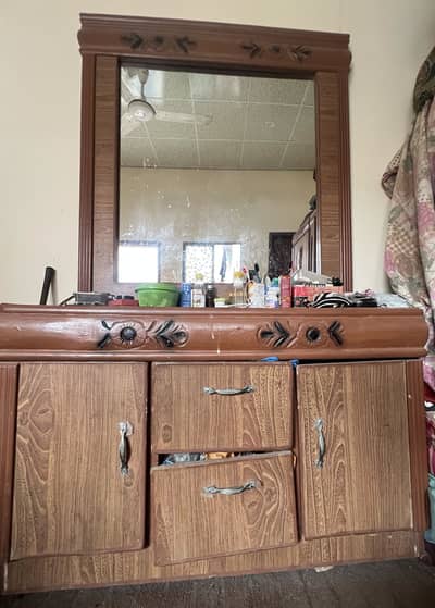 Double bed + 3 door almari + dressing table