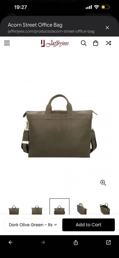 Jafferjees Acorn Street Office Bag (Leather) - Dark Olive Green