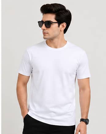 Men's Plain White T Shirt Round Neck Half Sleeves Premium Cotton Blend