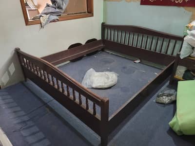 BURMA TEAK BED, DRESSING TABLE, ONE SIDE TABLE