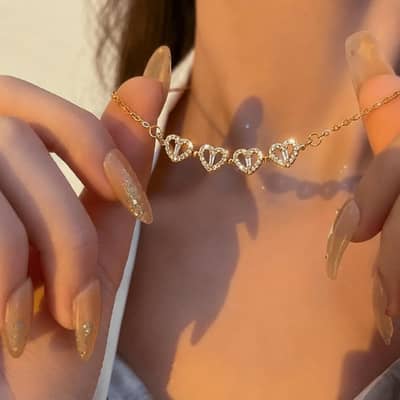 Magnetic heart clover necklace golden silver 4 leaf