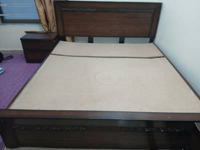 Wooden Queen/Double Bed with 2 Matching Side & Mattress