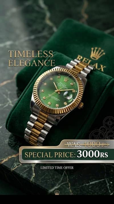 Relax time less Dual tone dial Luxury watchl { Green Dial}