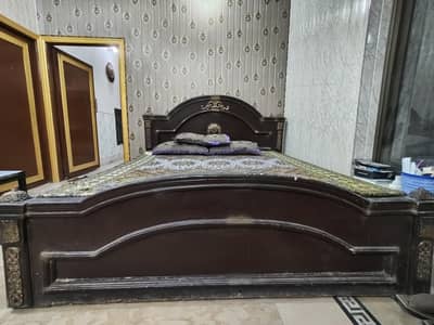 King Size Solid Wooden Bed with Mattress & Cover Good Condition