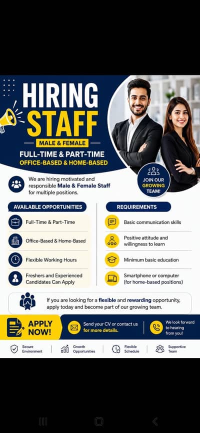 Hiring Staff – Full-Time & Part-Time (Office-Based & Home-Based)
