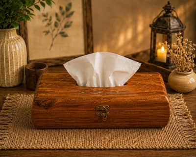 Handmade Wooden Tissue Box Cover | Rustic Decorative Tissue Holder