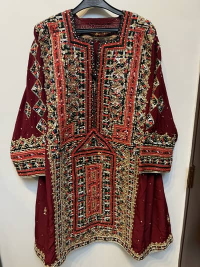 Heavy handmade Embroidery Maroon Suit - Balochi Bridal Wear”