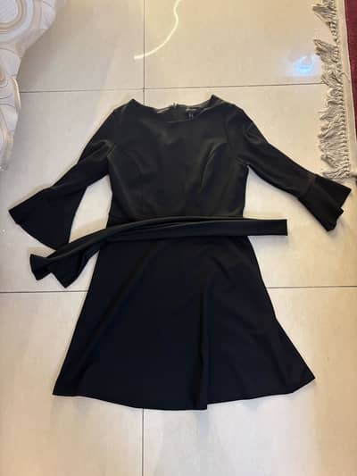 New Look Black Full-Sleeve Dress with Belt – UK 12 / EU 40 / US 8