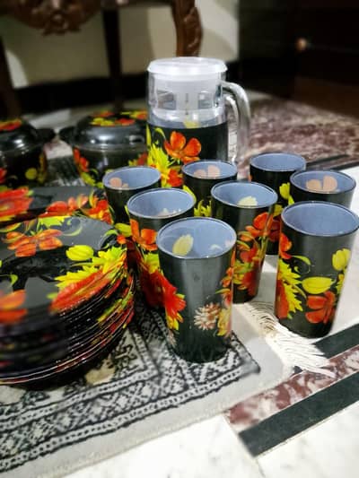 black marble glass dinner set