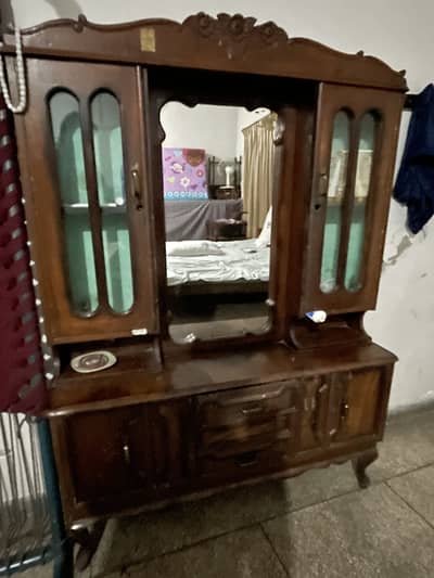 Solid Wood Antique Dressing Table with glass cabnits.