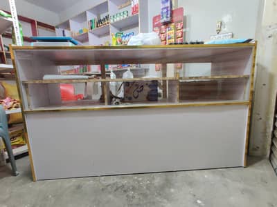 Counter Table with 2 drawers Glass on front