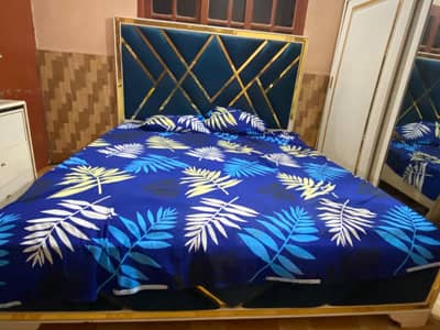 king size bed 2 side tables Hanging mirror with slide door wardrobe