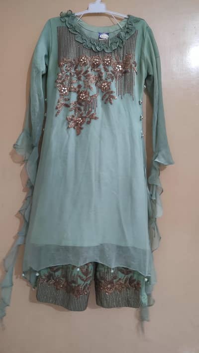 2 piece embroidered chiffon suit