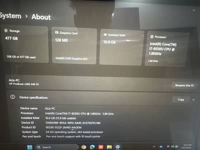 Hp probook i7 8th generation 16gb ram 512 ssd