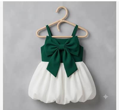 14 August Baby Girl Frock Green White Bow Dress 1-3 Years