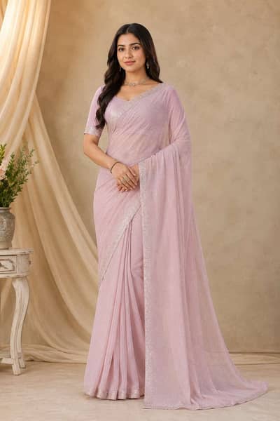 Stunning blush pink shimmer saree
