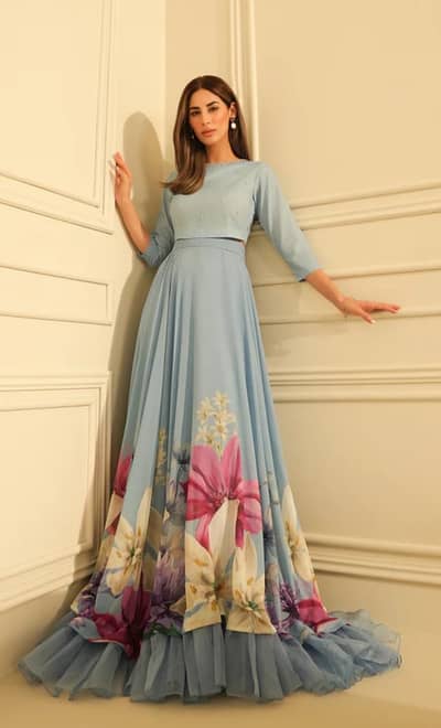 3pc Silk sky Flare blue frock